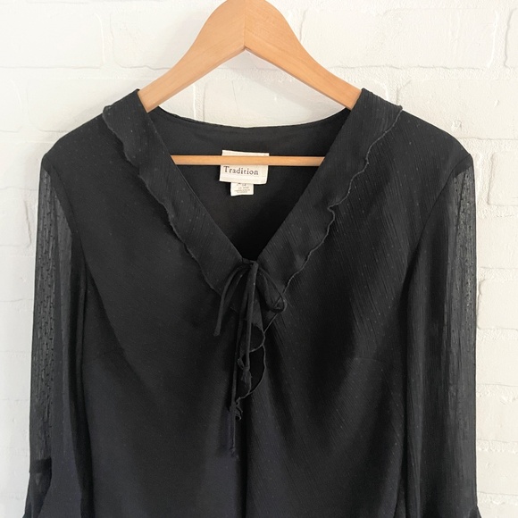 Vintage Blouse Sheer Flare sleeve Dark Romantic Ruffled Fairy Polka dot Sz 14 - Picture 7 of 15